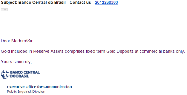 Banco Central do Brasil - gold deposits