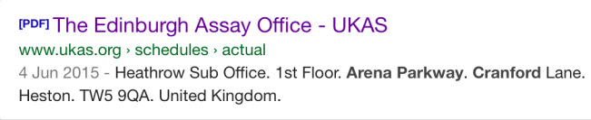 Edinburgh Assay Office Heathrow sub office 1st floor Arena Parkway