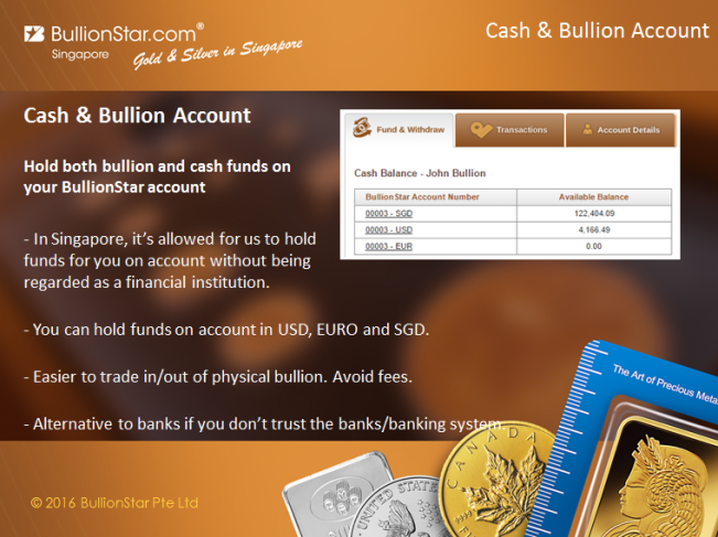 BullionStar cash on account