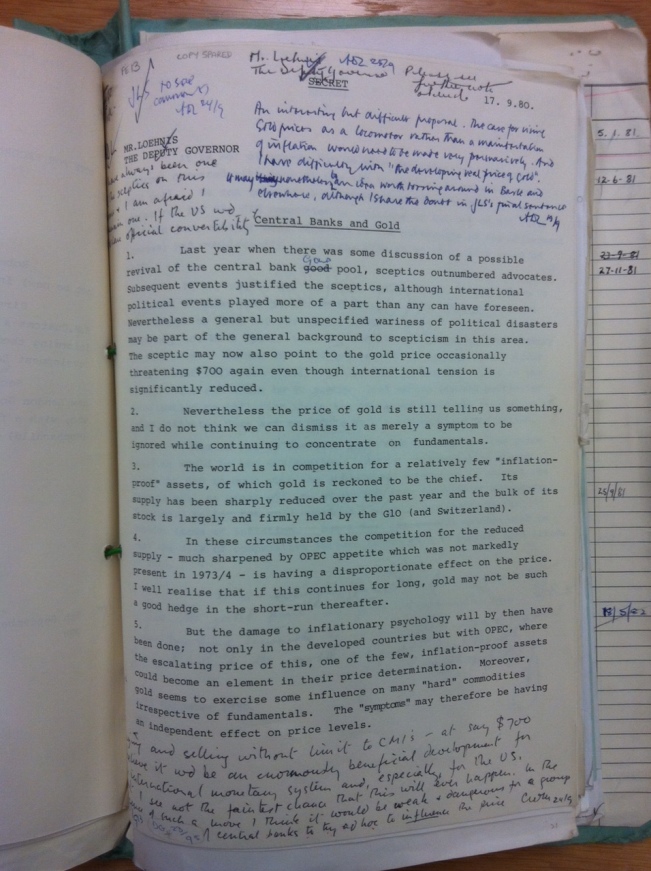 John Sangster memorandum to Anthony Loehnis, Kit McMahon and Godrdon Richardson, 17 September 1980 page 1