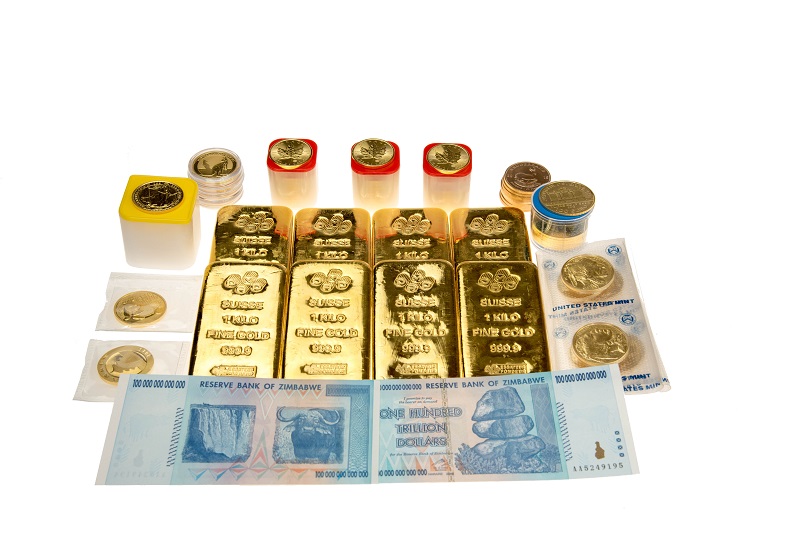 Zimbabwe 100 trillion notes and gold bullion