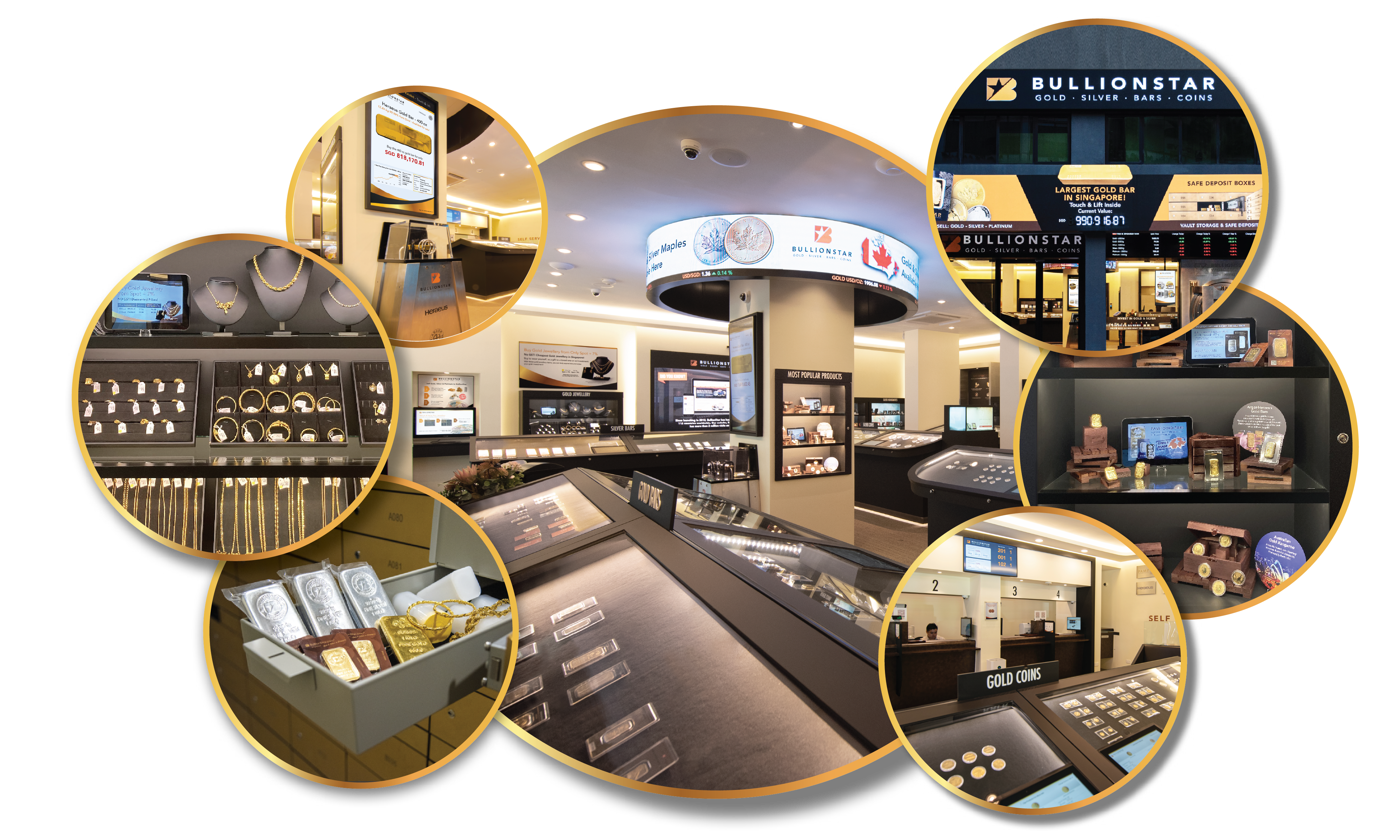 A picture collage of BullionStar's newly renovated Bullion Center in central Singapore