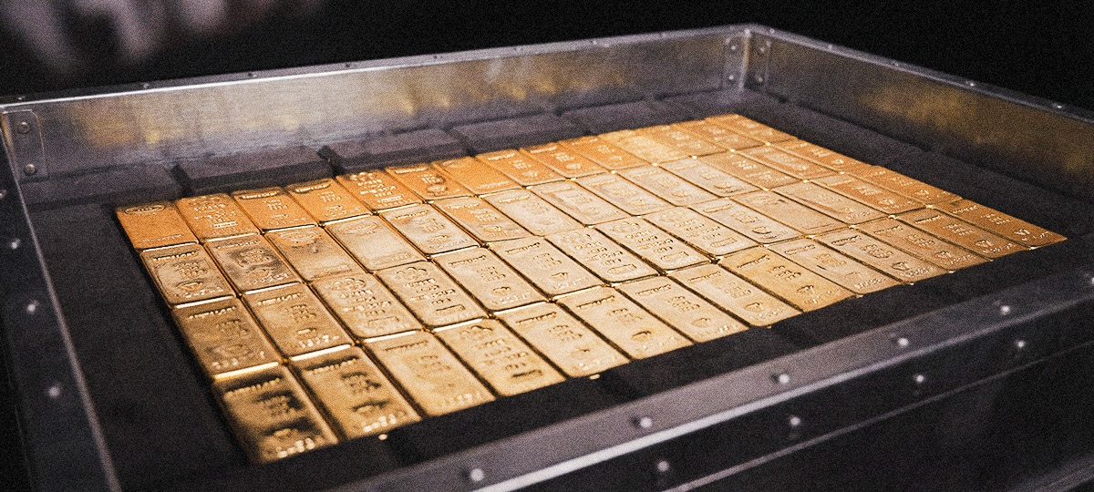 A tray of gold bars.