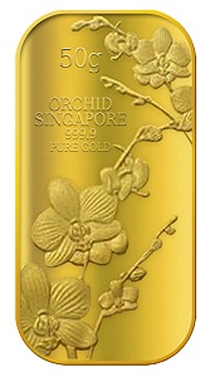 Buy 50 Gram Singapore Gold Bullion Bar - Singapore Orchid