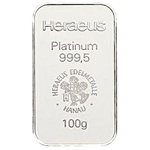 100 Gram Heraeus Platinum Bullion Bar (Pre-Owned in Good Condition)