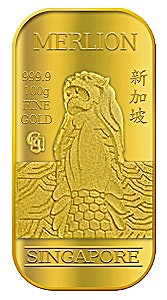 100 Gram Singapore Gold Bullion Bar - the Merlion
