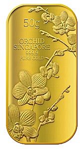 50 Gram Singapore Gold Bullion Bar - Singapore Orchid