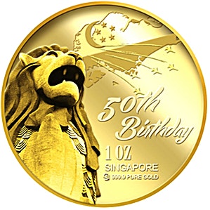2015 1 oz Singapore 50th Anniversary Gold Medallion