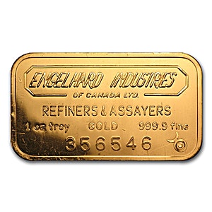 1 oz Engelhard Cast Gold Bullion Bar