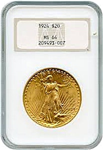 1924 US $20 St. Gaudens Double Eagle Gold Coin - Graded MS64 by NGC - 30.09 Gram