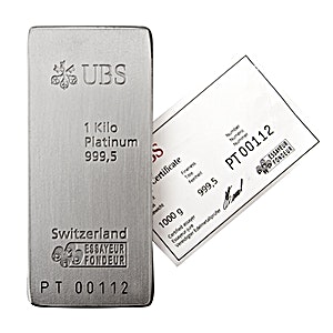 1 Kilogram UBS Swiss Platinum Bullion Bar