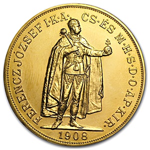 1908 0.9802 oz Hungary 100 Korona Gold Coin - Restrike