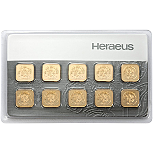 10 x 1 Gram Heraeus Multicard Gold Bullion Bar