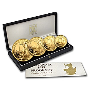 1988 1.85 oz United Kingdom Gold Britannia 4 Proof Coin Set