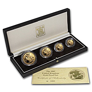 1985 2 oz United Kingdom Gold Sovereign Proof 4 Coin Set