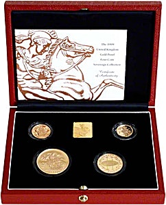1999 2 oz United Kingdom Gold Sovereign Proof 4 Coin Set