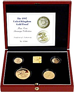 1997 2 oz United Kingdom Gold Sovereign Proof 4 Coin Set