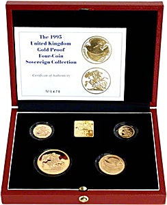 1995 2 oz United Kingdom Gold Sovereign Proof 4 Coin Set