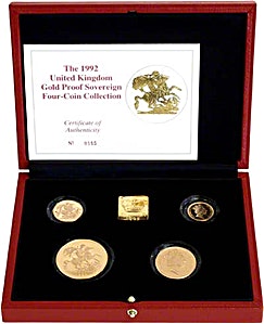 1992 2 oz United Kingdom Gold Sovereign Proof 4 Coin Set