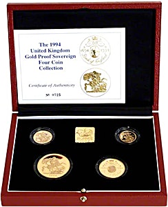 1994 2 oz United Kingdom Gold Sovereign Proof 4 Coin Set