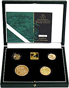 2001 2 oz United Kingdom Gold Sovereign Proof 4 Coin Set