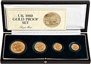 1980 2 oz United Kingdom Gold Sovereign Proof 4 Coin Set
