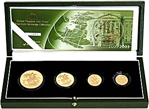 2003 2 oz United Kingdom Gold Sovereign Proof 4 Coin Set