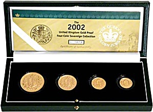 2002 2 oz United Kingdom Gold Sovereign Proof 4 Coin Set