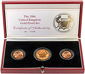 1986 0.9 oz United Kingdom Gold Sovereign Proof 3 Coin Set
