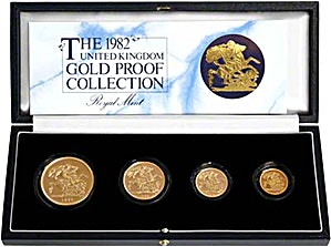1982 2 oz United Kingdom Gold Sovereign Proof 4 Coin Set