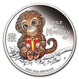 2016 1/2 oz Tuvalu Baby Monkey Silver Coin