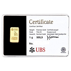 1 Gram UBS Kinebar Gold Bullion Bar (Pre-Owned in Good Condition)