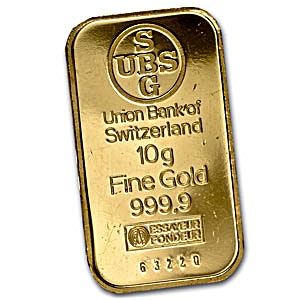 10 Gram UBS Swiss Gold Bullion Bar (Pre-Owned in Good Condition)