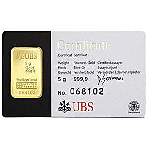 5 Gram UBS Kinebar Gold Bullion Bar (Pre-Owned in Good Condition)