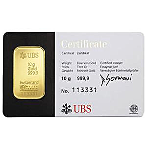 10 Gram UBS Kinebar Gold Bullion Bar (Pre-Owned in Good Condition)