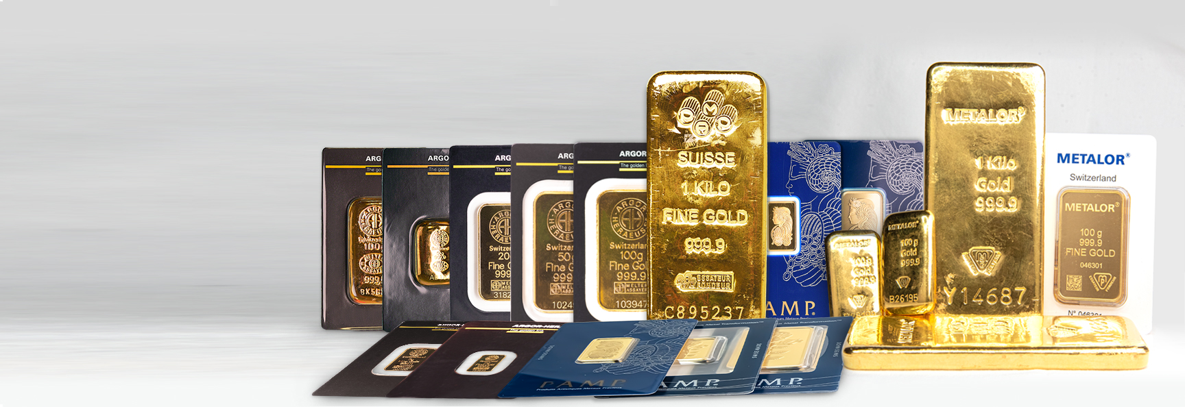 Full Range of Gold Bars of  Different Denominations in Stock