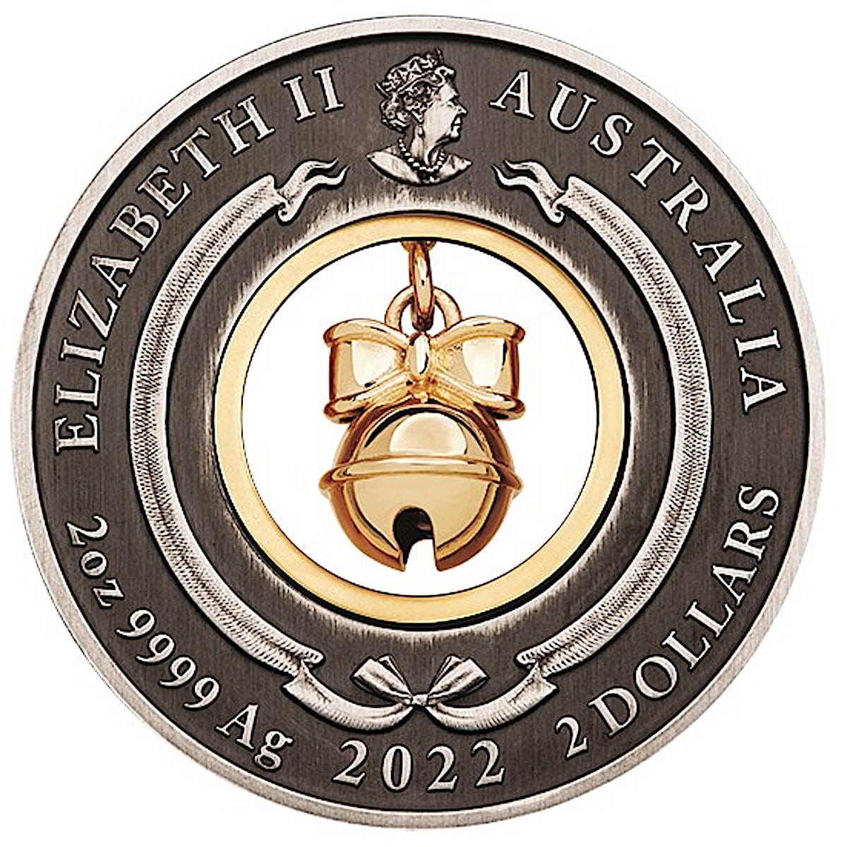 Australian Silver Jingle Bell 2022 Antiqued Finish 2 oz