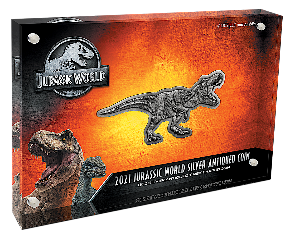 Niue Silver Jurassic World 2021 - T-Rex - Antiqued Finished