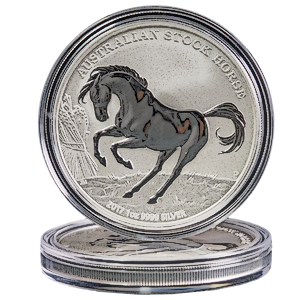 2 pcs of 1 oz 2017 Australian Silver Stock Horse Coins - Total 2 oz Silver (Pre-Owned in Good Condition)
