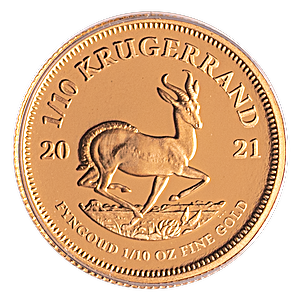 South African Gold Krugerrand 2021 - Proof - Circulated in Good Condition - 1/10 oz 