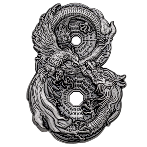 2021 3 oz Tokelauan Figure-Eight Dragon and Phoenix Antique-Finished Silver Coin
