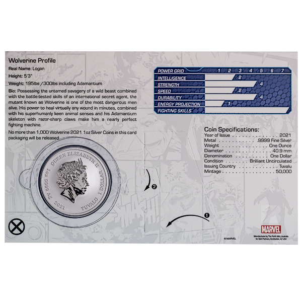 Tuvalu Silver Marvel Series 2021 - Wolverine - In Card - 1 oz