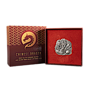 2022 2 oz Fiji Silver Dragon-Shaped High-Relief Antique-Finished Coin (Pre-Owned in Good Condition) 2022 2 oz Fiji Silver Dragon-Shaped High-Relief Antique-Finished Coin (Pre-Owned in Good Condition)