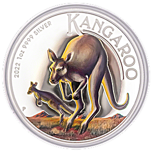 2022 1 oz Australian Kangaroo Proof High-Relief Colored Silver Bullion Coin