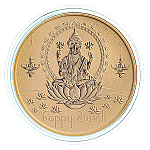 1 oz Australian Diwali Gilded Silver Medallion - Lakshmi on Lotus Flower - (Pre-Owned in Good Condition)