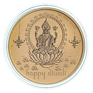 1 oz Australian Diwali Gilded Silver Medallion - Lakshmi on Lotus Flower