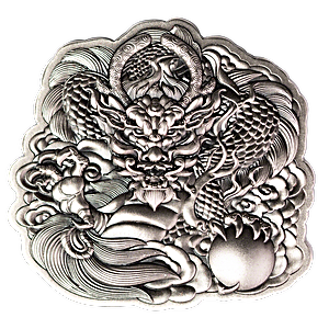 2022 2 oz Fiji Dragon-Shaped High-Relief Antique-Finished Silver Coin (Pre-Owned in Good Condition)