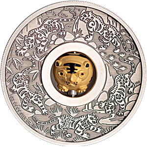 Australia Silver Lunar Series 2022 - Year of the Tiger Rotating Charm - Antiqued Finish - 1 oz