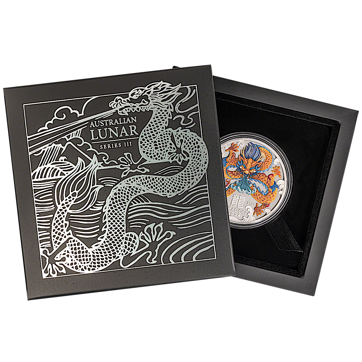 2024 Australian Lunar Series Year Of The Dragon Silver Proof Coloured   1200 1200 Coin Silver Lunar Dragon 2024 Coloured 1oz Box Bullionstar B 