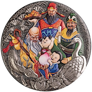 2023 5 oz Tuvalu Fu Lu Shou Antique-Finished Silver Coin